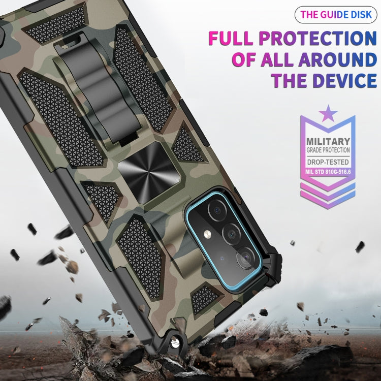 For Samsung Galaxy A72 4G / 5G Camouflage Armor Shockproof TPU + PC Magnetic Protective Case with Holder