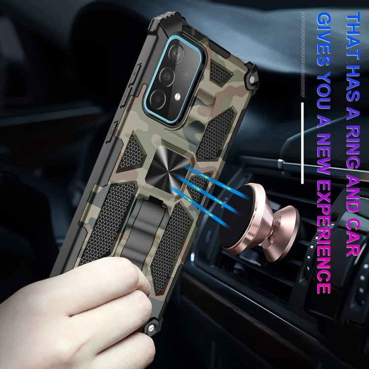 For Samsung Galaxy A72 4G / 5G Camouflage Armor Shockproof TPU + PC Magnetic Protective Case with Holder