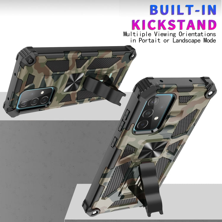 For Samsung Galaxy A72 4G / 5G Camouflage Armor Shockproof TPU + PC Magnetic Protective Case with Holder