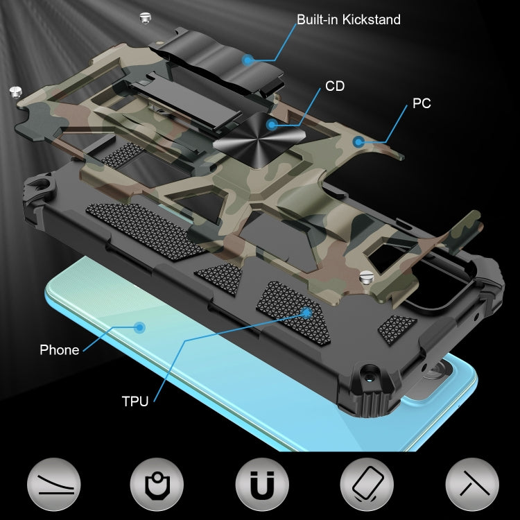 For Samsung Galaxy A72 4G / 5G Camouflage Armor Shockproof TPU + PC Magnetic Protective Case with Holder