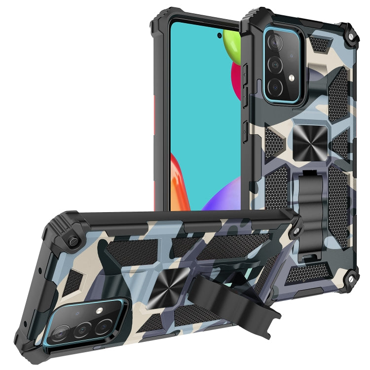 For Samsung Galaxy A72 4G / 5G Camouflage Armor Shockproof TPU + PC Magnetic Protective Case with Holder