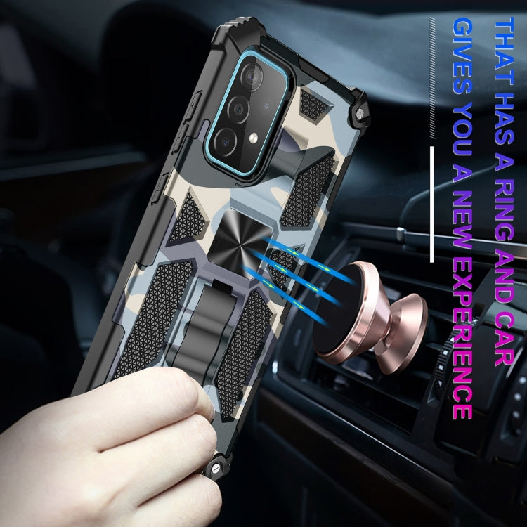 For Samsung Galaxy A72 4G / 5G Camouflage Armor Shockproof TPU + PC Magnetic Protective Case with Holder