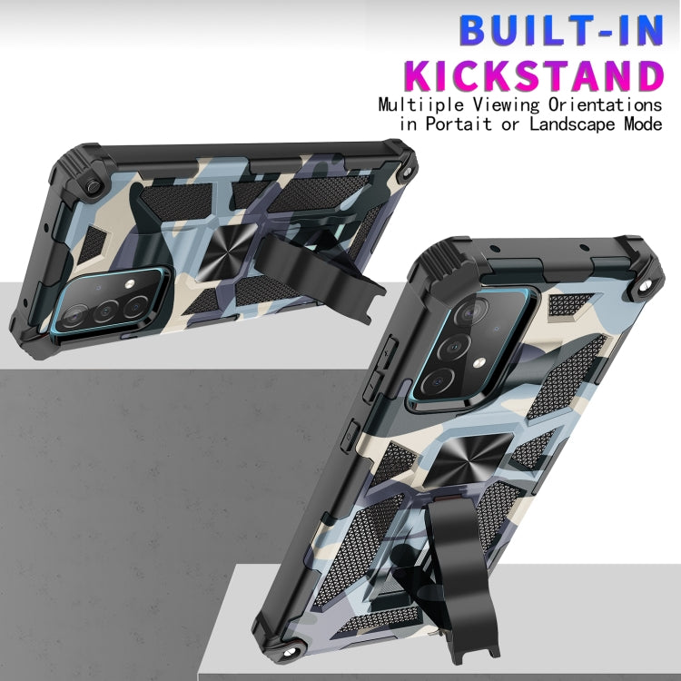 For Samsung Galaxy A72 4G / 5G Camouflage Armor Shockproof TPU + PC Magnetic Protective Case with Holder