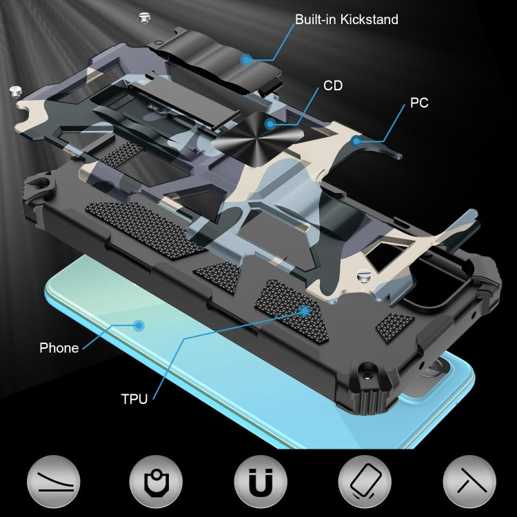 For Samsung Galaxy A72 4G / 5G Camouflage Armor Shockproof TPU + PC Magnetic Protective Case with Holder