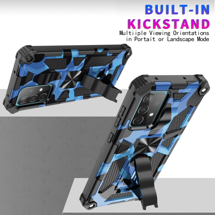 For Samsung Galaxy A72 4G / 5G Camouflage Armor Shockproof TPU + PC Magnetic Protective Case with Holder