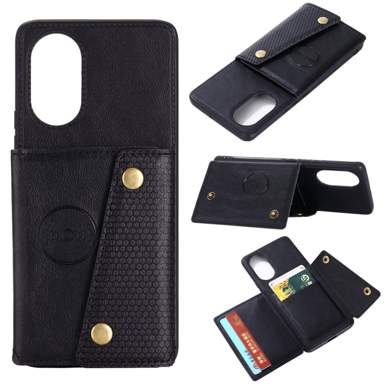 For Huawei Nova 8 Pro 5G Double Buckle PU + TPU Shockproof Magnetic Protective Case with Card Slots & Holder