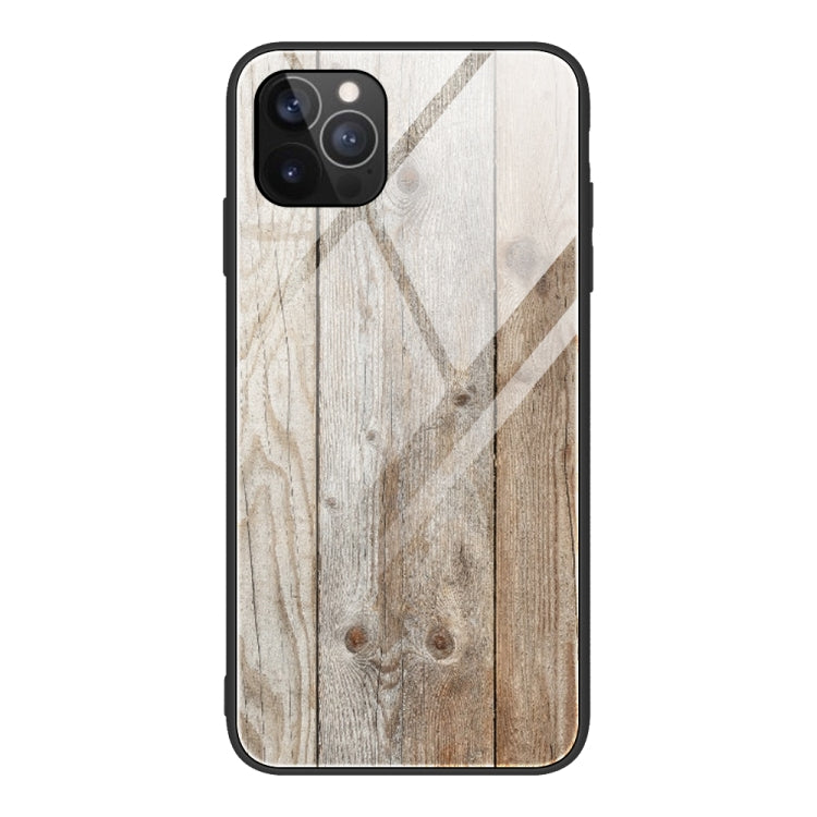 For iPhone 12 mini Wood Grain Tempered Glass + TPU Shockproof Case