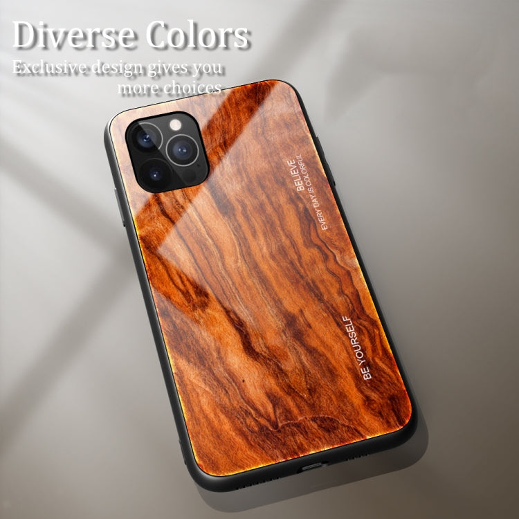 For iPhone 12 mini Wood Grain Tempered Glass + TPU Shockproof Case