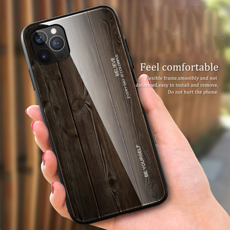 For iPhone 12 mini Wood Grain Tempered Glass + TPU Shockproof Case
