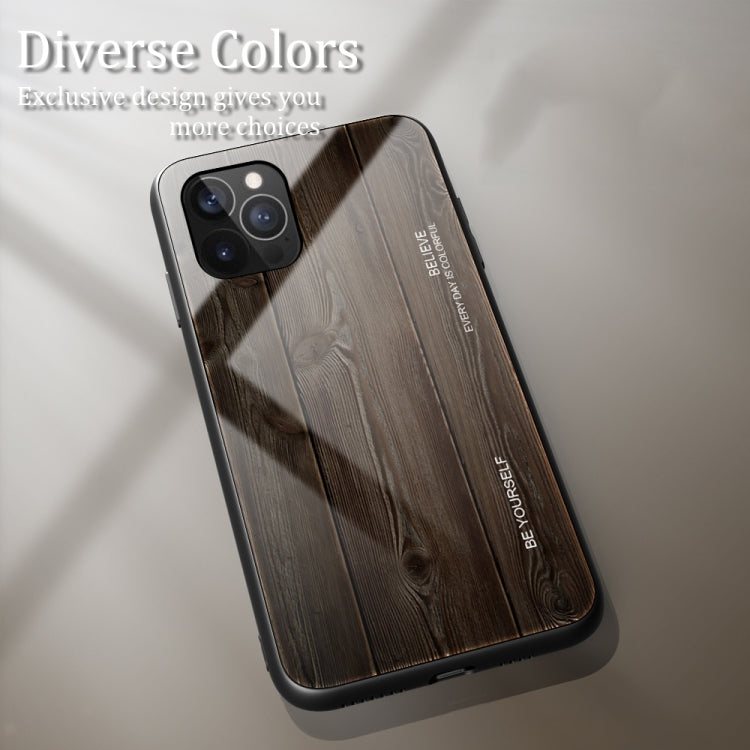 For iPhone 12 / 12 Pro Wood Grain Tempered Glass + TPU Shockproof Case