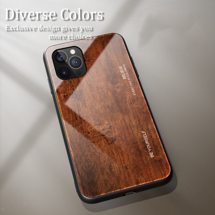 For iPhone 12 / 12 Pro Wood Grain Tempered Glass + TPU Shockproof Case