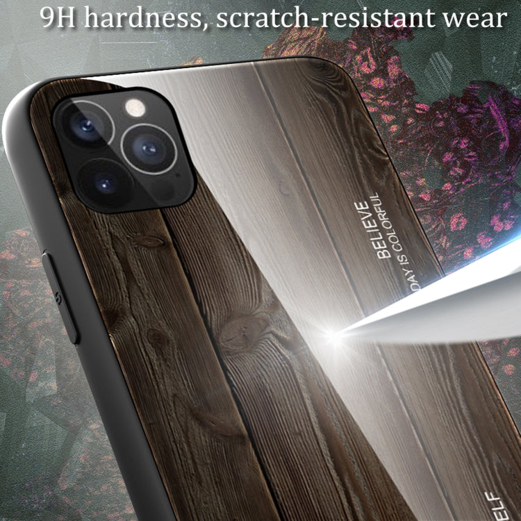 For iPhone 12 / 12 Pro Wood Grain Tempered Glass + TPU Shockproof Case