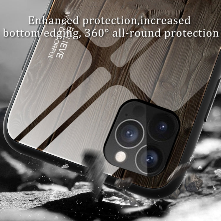 For iPhone 12 / 12 Pro Wood Grain Tempered Glass + TPU Shockproof Case