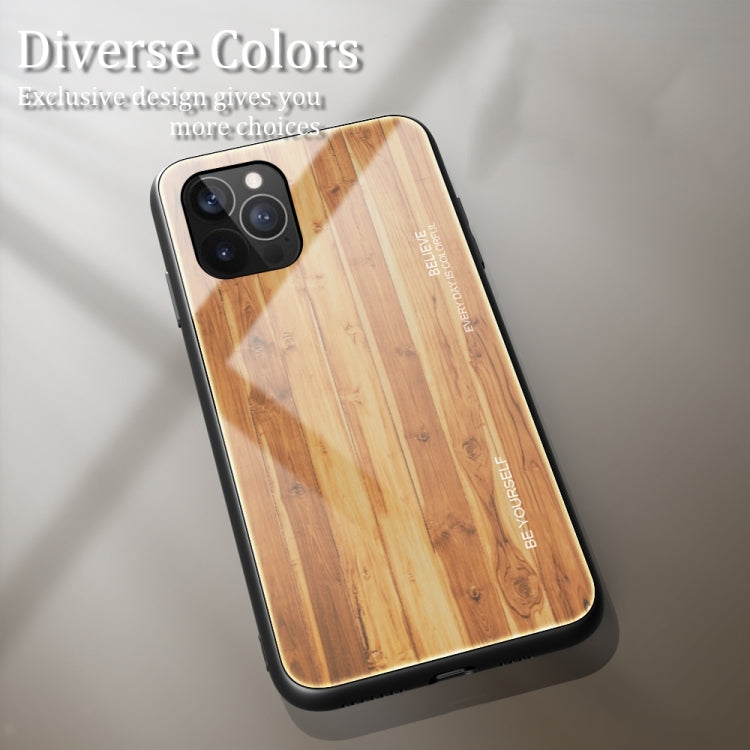For iPhone 12 Pro Max Wood Grain Tempered Glass + TPU Shockproof Case