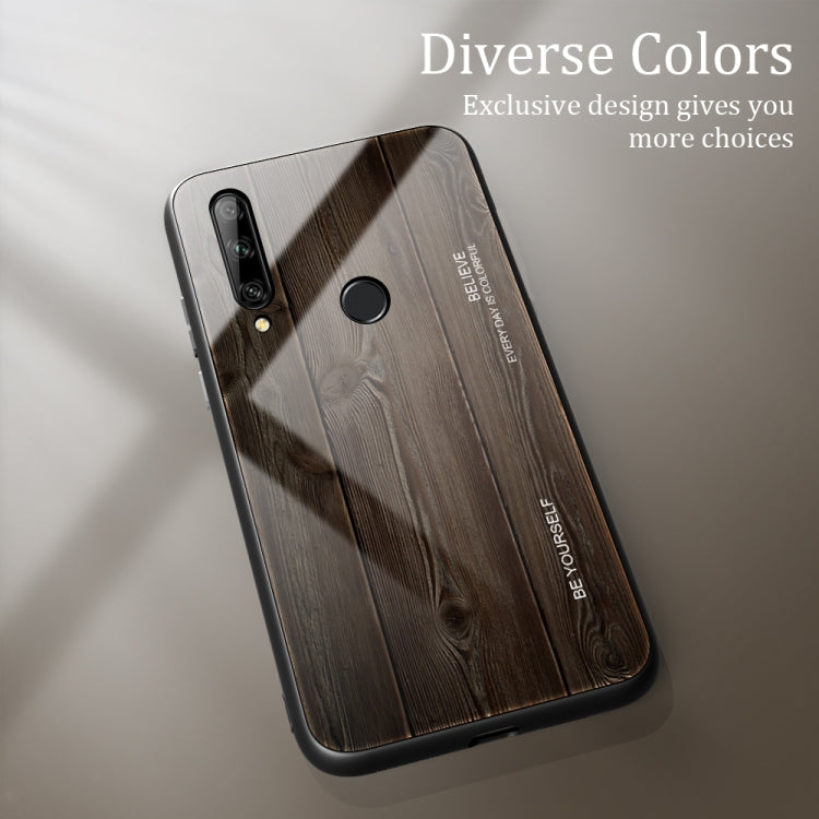 For Huawei Enjoy 10 Plus Wood Grain Tempered Glass + TPU Shockproof Case