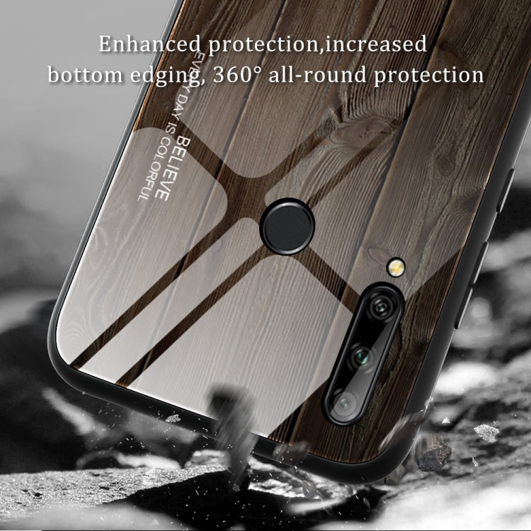 For Huawei Enjoy 10 Plus Wood Grain Tempered Glass + TPU Shockproof Case