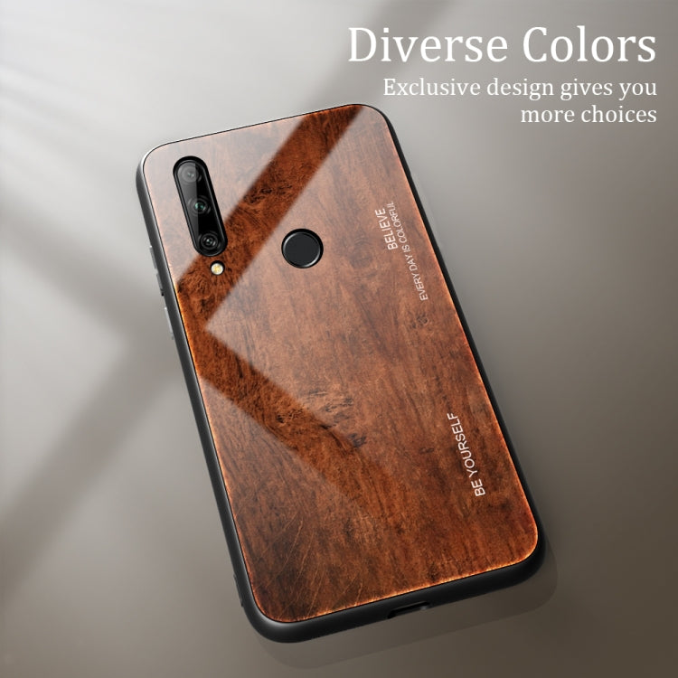 For Huawei Enjoy 10 Plus Wood Grain Tempered Glass + TPU Shockproof Case