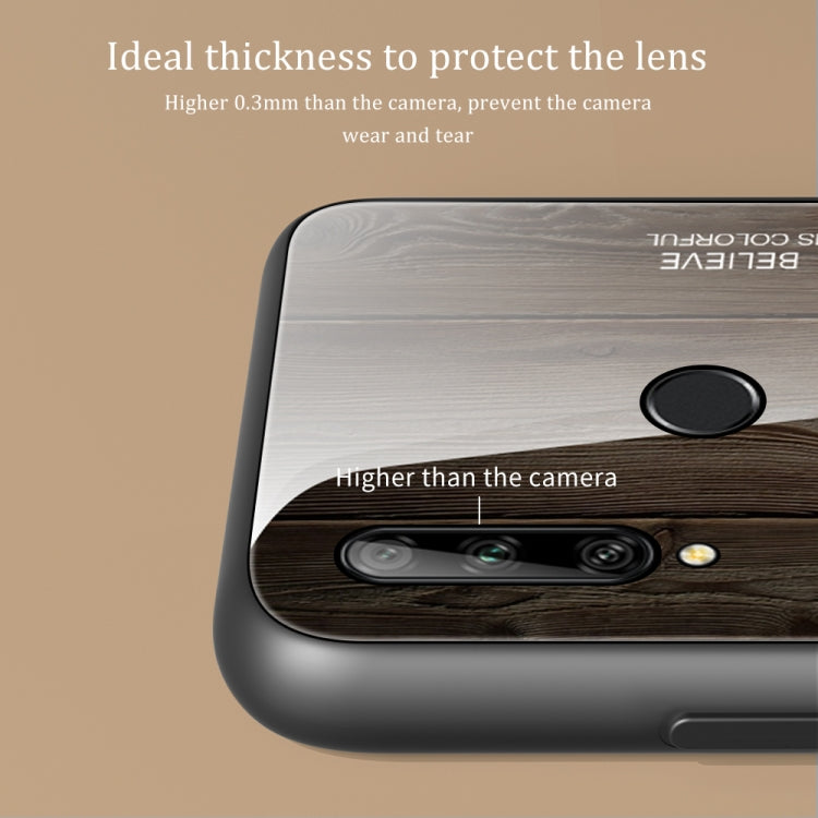 For Huawei Enjoy 10 Plus Wood Grain Tempered Glass + TPU Shockproof Case