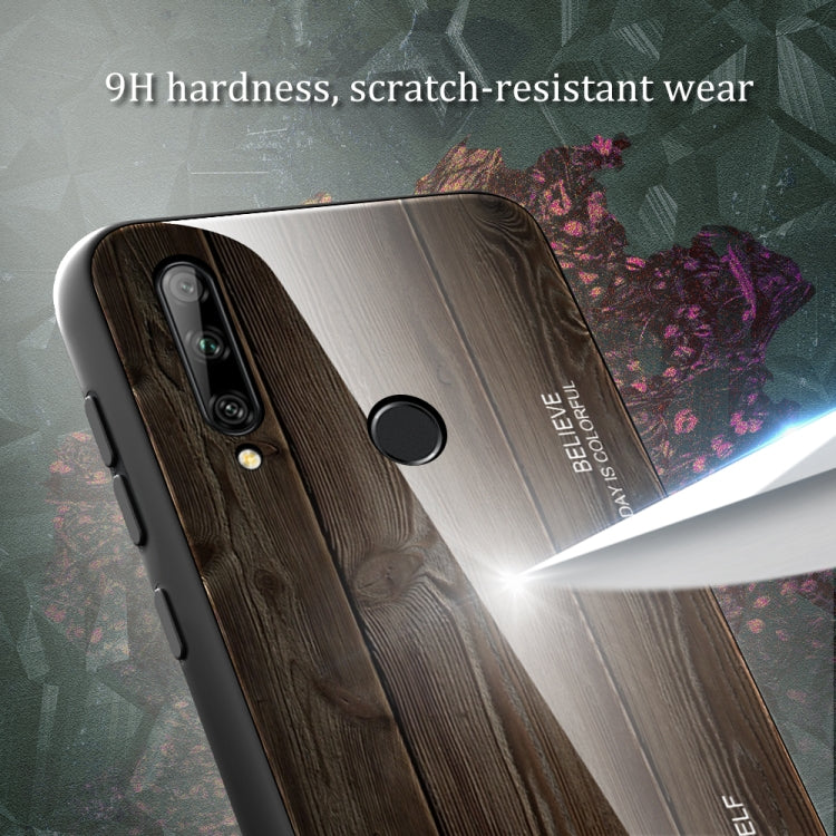 For Huawei Enjoy 10 Plus Wood Grain Tempered Glass + TPU Shockproof Case