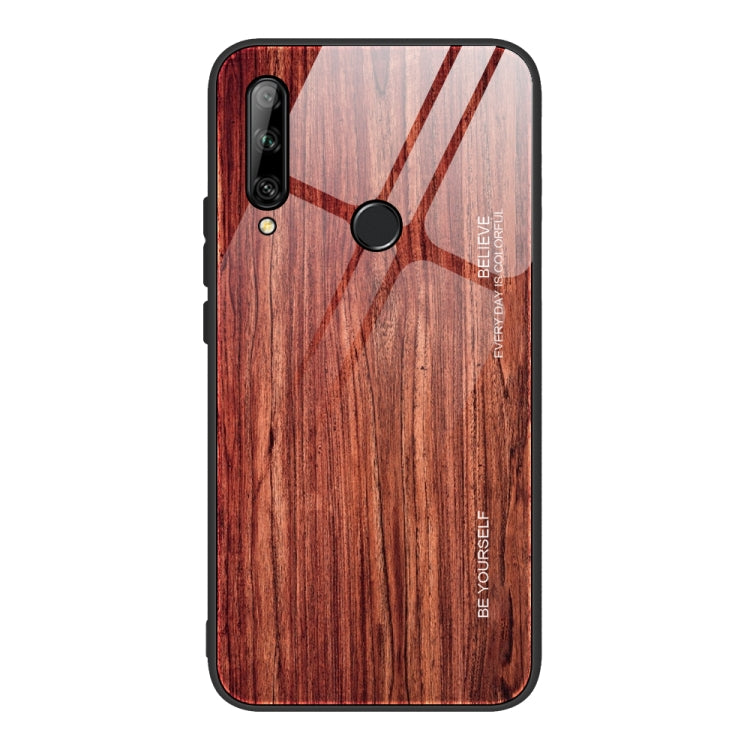 For Huawei Enjoy 10 Plus Wood Grain Tempered Glass + TPU Shockproof Case