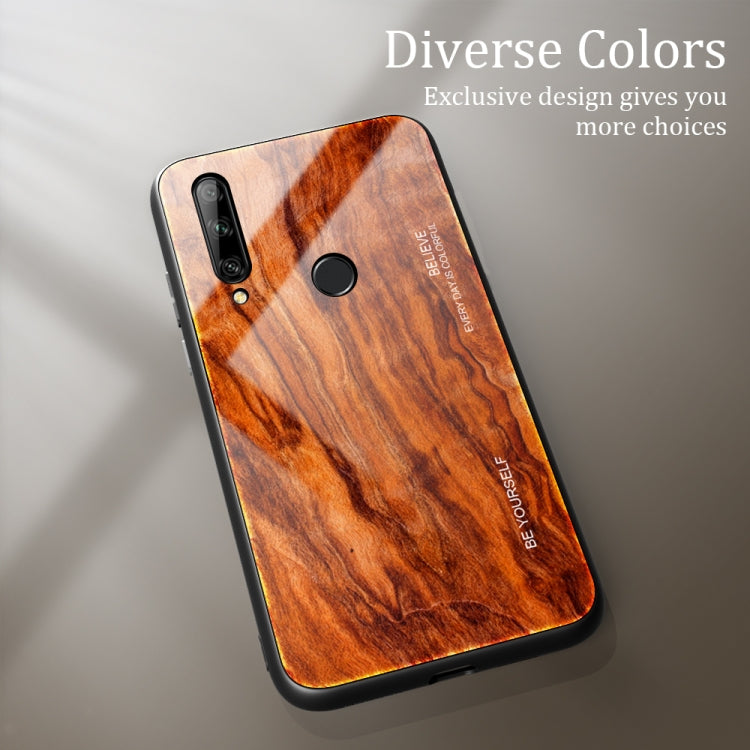 For Huawei Enjoy 10 Plus Wood Grain Tempered Glass + TPU Shockproof Case