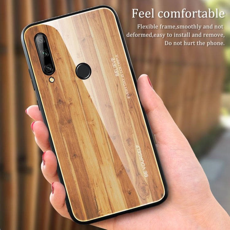 For Huawei Enjoy 10 Plus Wood Grain Tempered Glass + TPU Shockproof Case