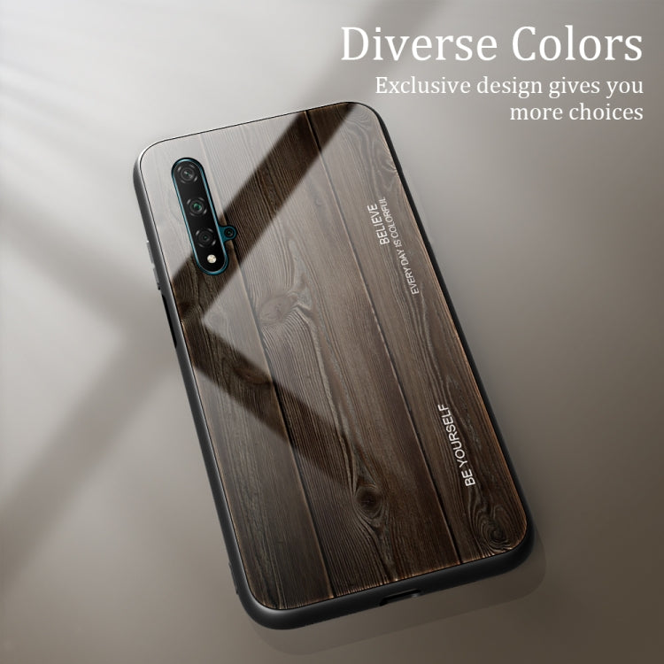 For Huawei Honor 20 Wood Grain Tempered Glass + TPU Shockproof Case