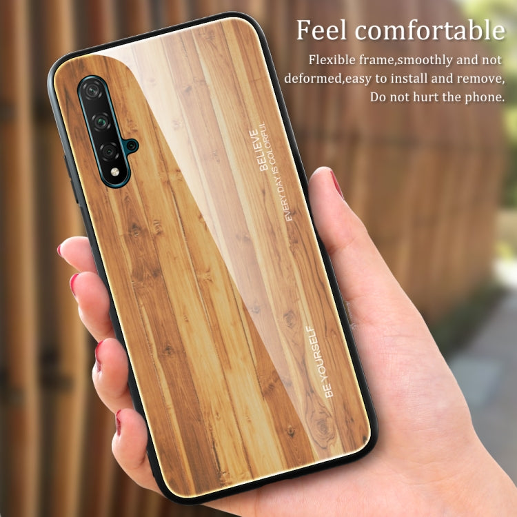 For Huawei Honor 20 Wood Grain Tempered Glass + TPU Shockproof Case
