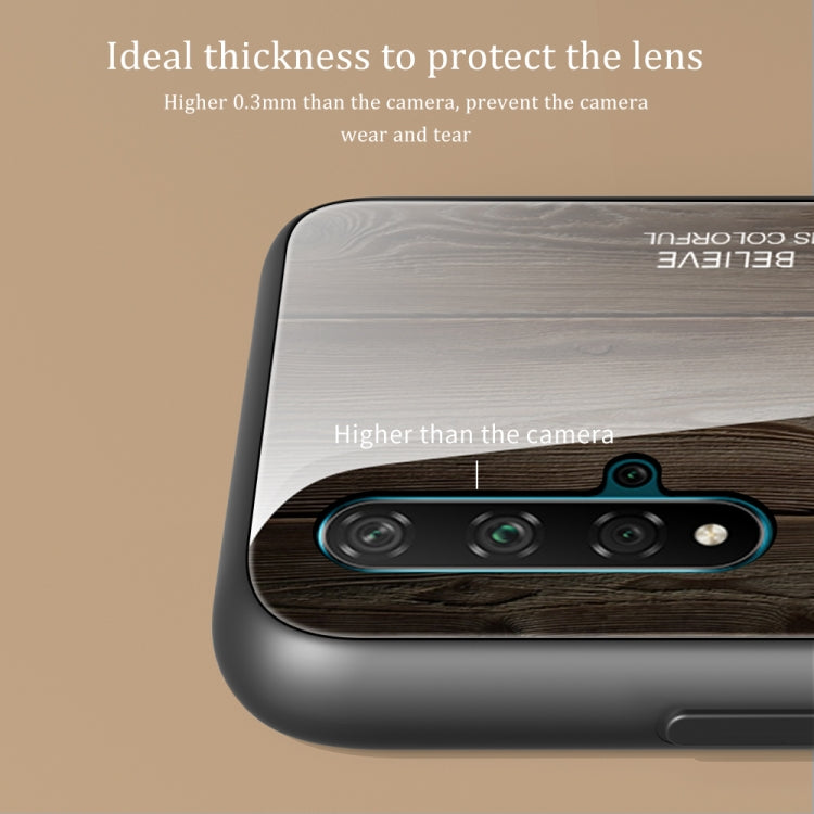 For Huawei Honor 20 Wood Grain Tempered Glass + TPU Shockproof Case