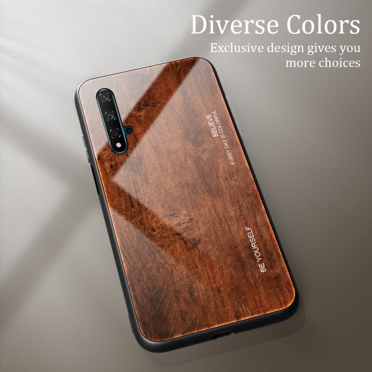 For Huawei Honor 20 Wood Grain Tempered Glass + TPU Shockproof Case
