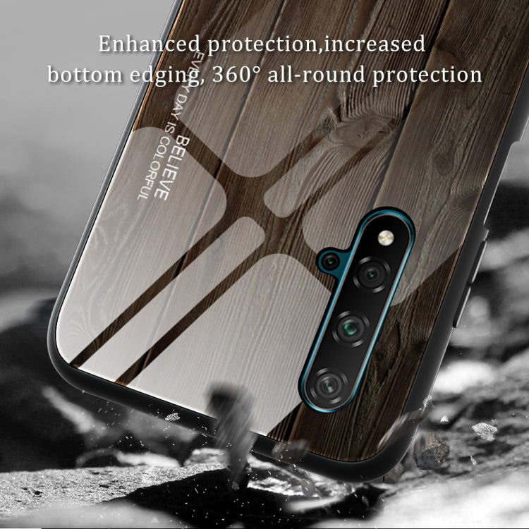 For Huawei Honor 20 Wood Grain Tempered Glass + TPU Shockproof Case