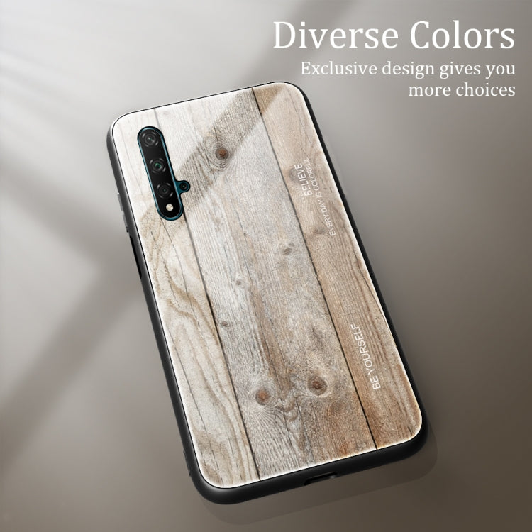 For Huawei Honor 20 Wood Grain Tempered Glass + TPU Shockproof Case