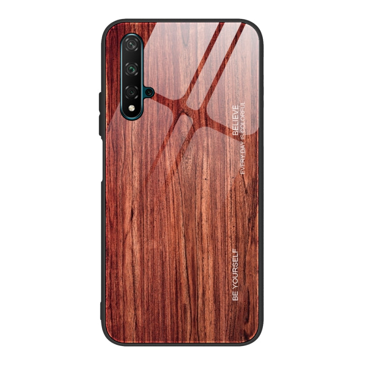 For Huawei Honor 20 Wood Grain Tempered Glass + TPU Shockproof Case
