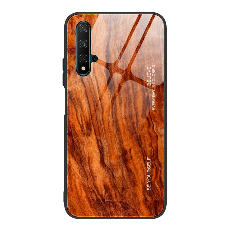 For Huawei Honor 20 Wood Grain Tempered Glass + TPU Shockproof Case