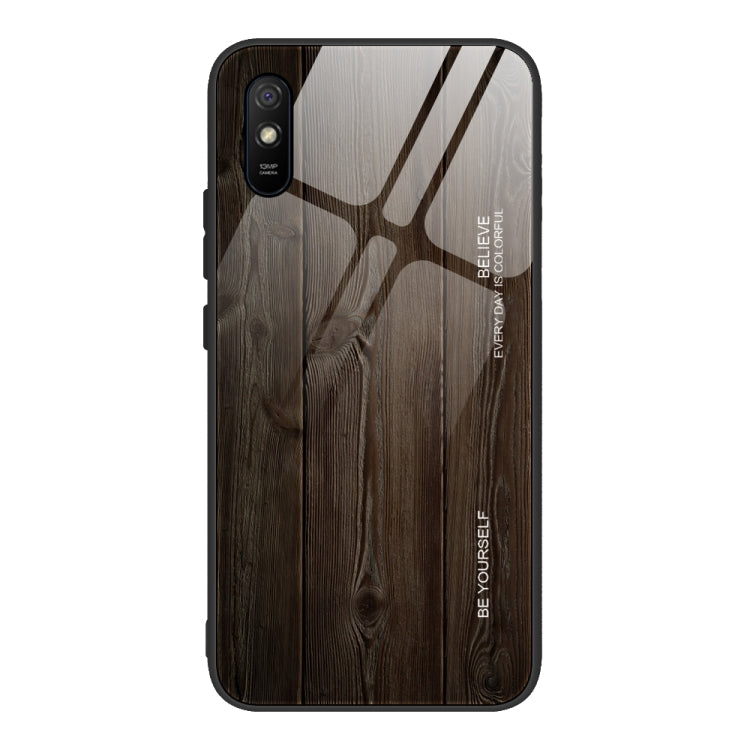 For Xiaomi Redmi 9A Wood Grain Tempered Glass + TPU Shockproof Case