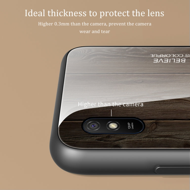 For Xiaomi Redmi 9A Wood Grain Tempered Glass + TPU Shockproof Case