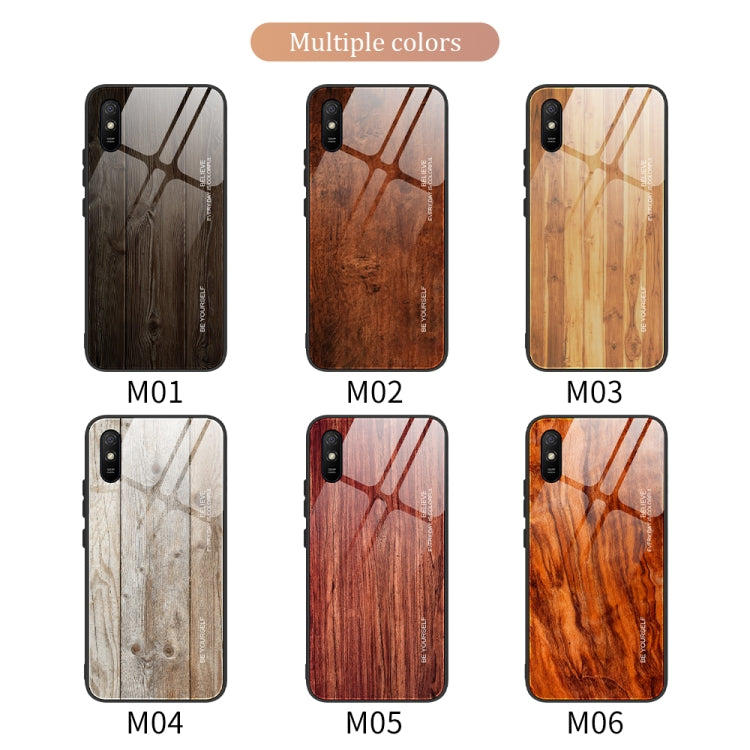 For Xiaomi Redmi 9A Wood Grain Tempered Glass + TPU Shockproof Case