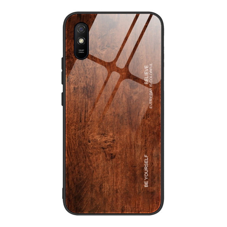 For Xiaomi Redmi 9A Wood Grain Tempered Glass + TPU Shockproof Case