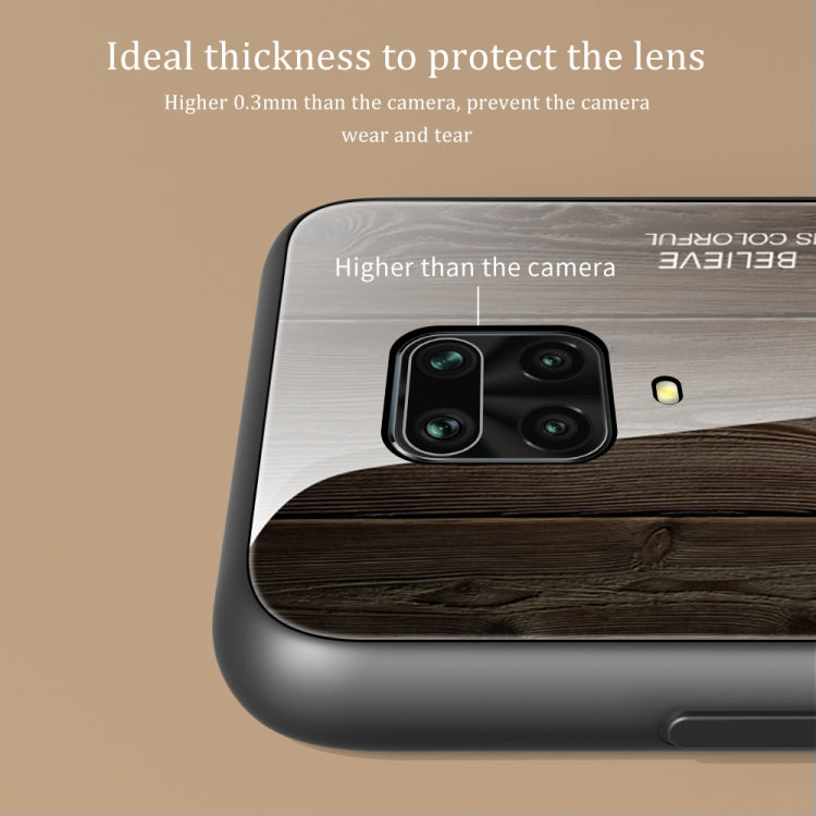 For Xiaomi Redmi Note 9S Wood Grain Tempered Glass + TPU Shockproof Case