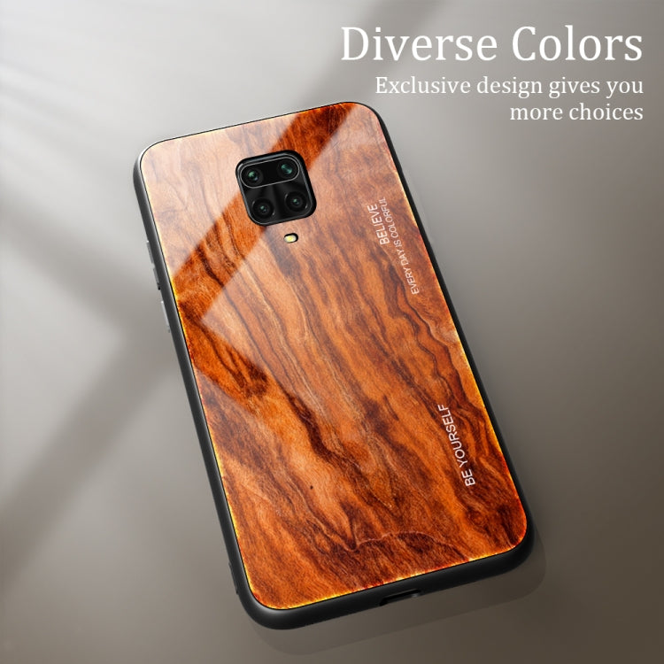 For Xiaomi Redmi Note 9S Wood Grain Tempered Glass + TPU Shockproof Case