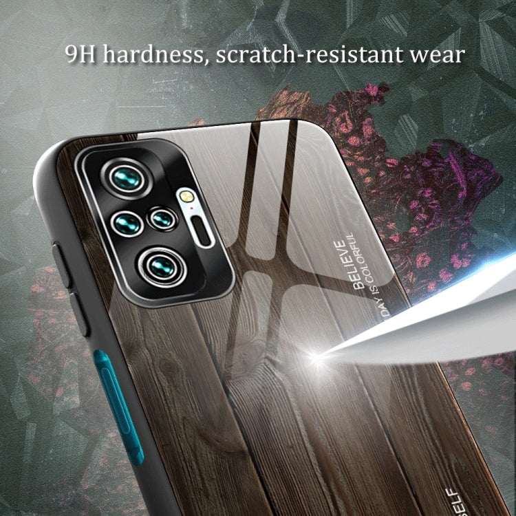 For Xiaomi Redmi Note 10 Pro / Pro Max Wood Grain Tempered Glass + TPU Shockproof Case