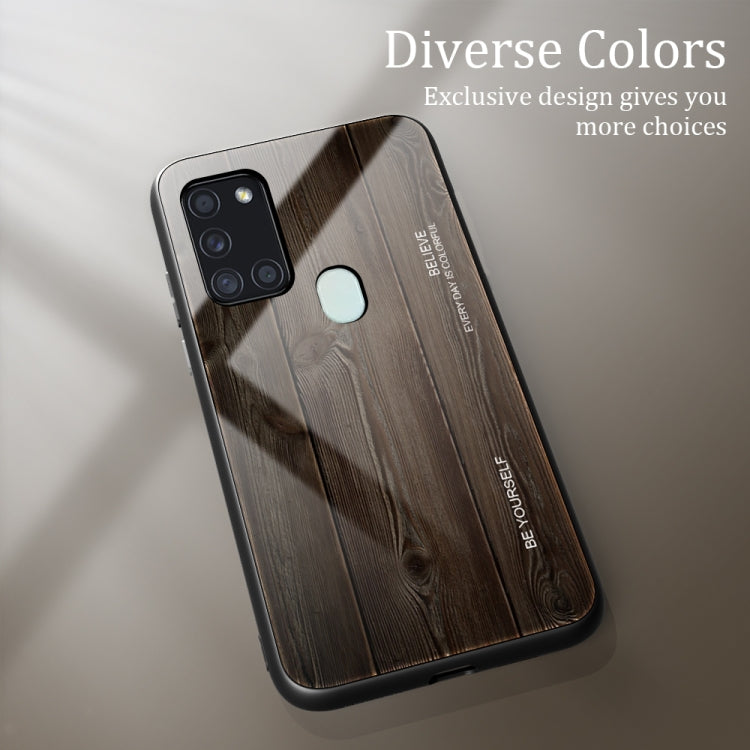 For Samsung Galaxy A21s Wood Grain Tempered Glass + TPU Shockproof Case