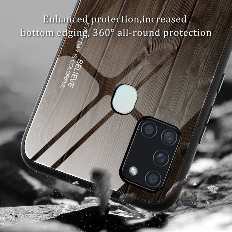For Samsung Galaxy A21s Wood Grain Tempered Glass + TPU Shockproof Case
