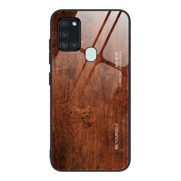 For Samsung Galaxy A21s Wood Grain Tempered Glass + TPU Shockproof Case