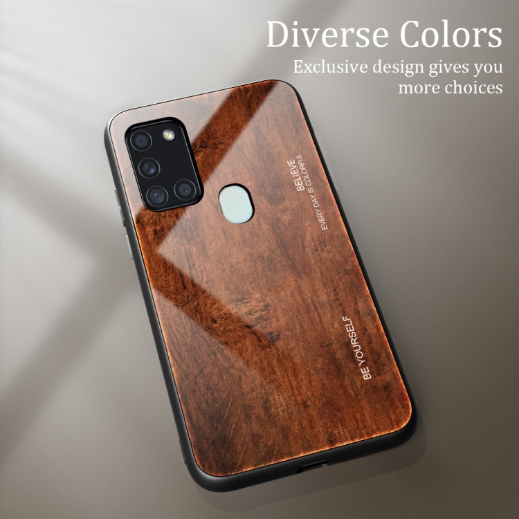 For Samsung Galaxy A21s Wood Grain Tempered Glass + TPU Shockproof Case