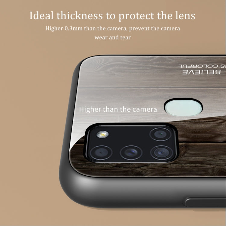 For Samsung Galaxy A21s Wood Grain Tempered Glass + TPU Shockproof Case