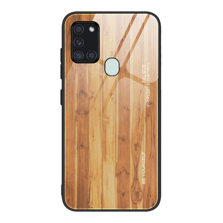 For Samsung Galaxy A21s Wood Grain Tempered Glass + TPU Shockproof Case