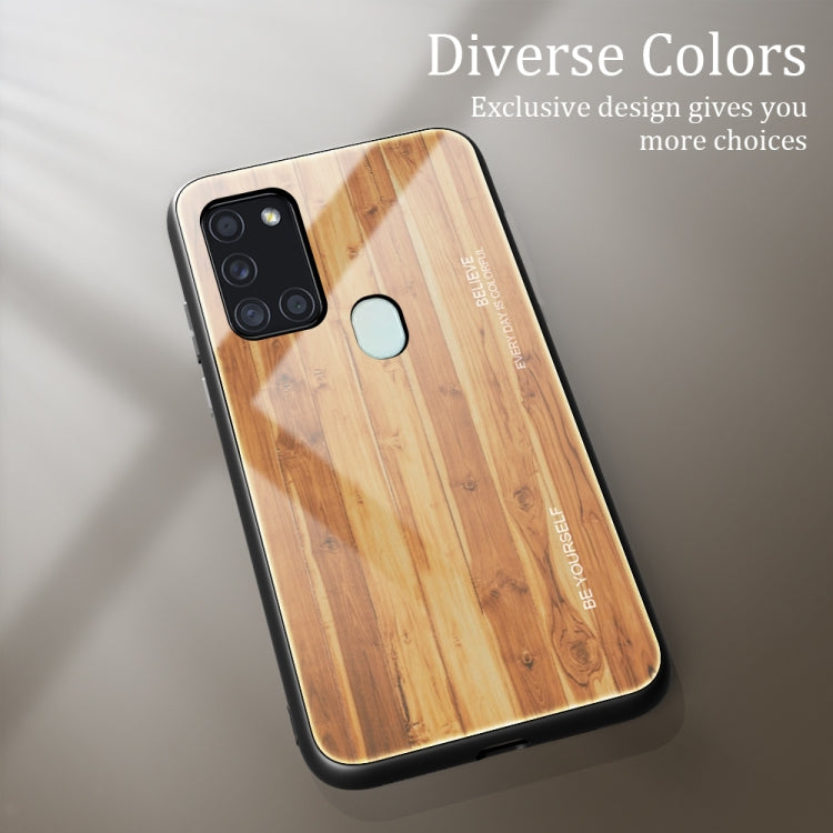 For Samsung Galaxy A21s Wood Grain Tempered Glass + TPU Shockproof Case