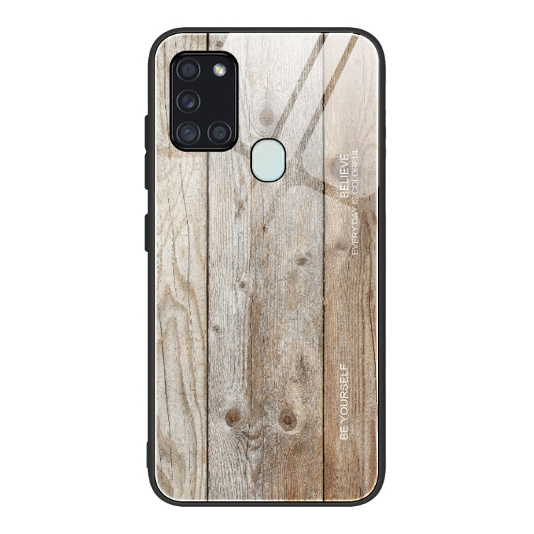For Samsung Galaxy A21s Wood Grain Tempered Glass + TPU Shockproof Case