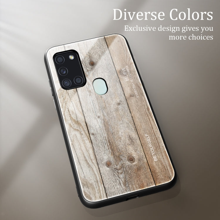 For Samsung Galaxy A21s Wood Grain Tempered Glass + TPU Shockproof Case
